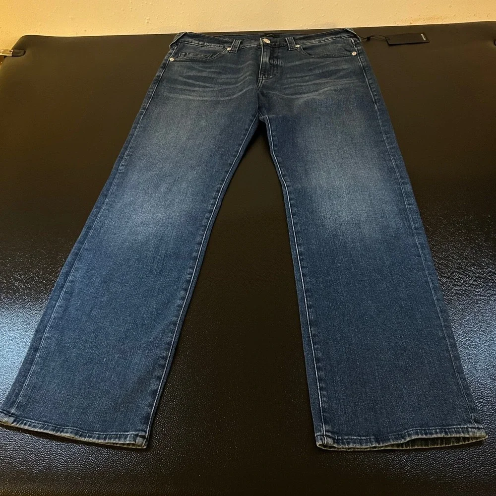 True Religion Ricky Relaxed Straight Jeans Mens size 36x34 Blue Tidal Wash NWT